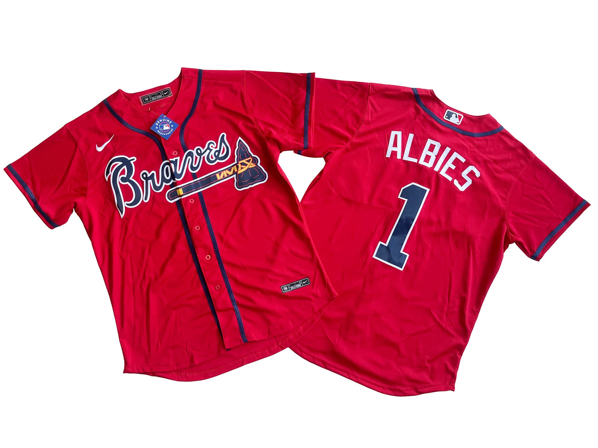 Men's Atlanta Braves 1# Ozzie Albies Nike Red Home Replica Player Name Jersey