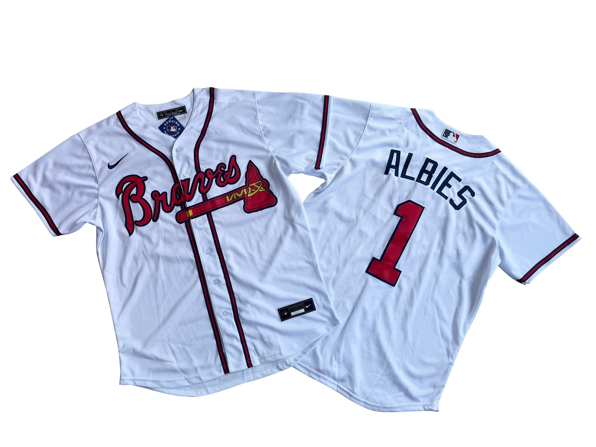 Men's Atlanta Braves 1# Ozzie Albies Nike White Home Replica Player Name Jersey