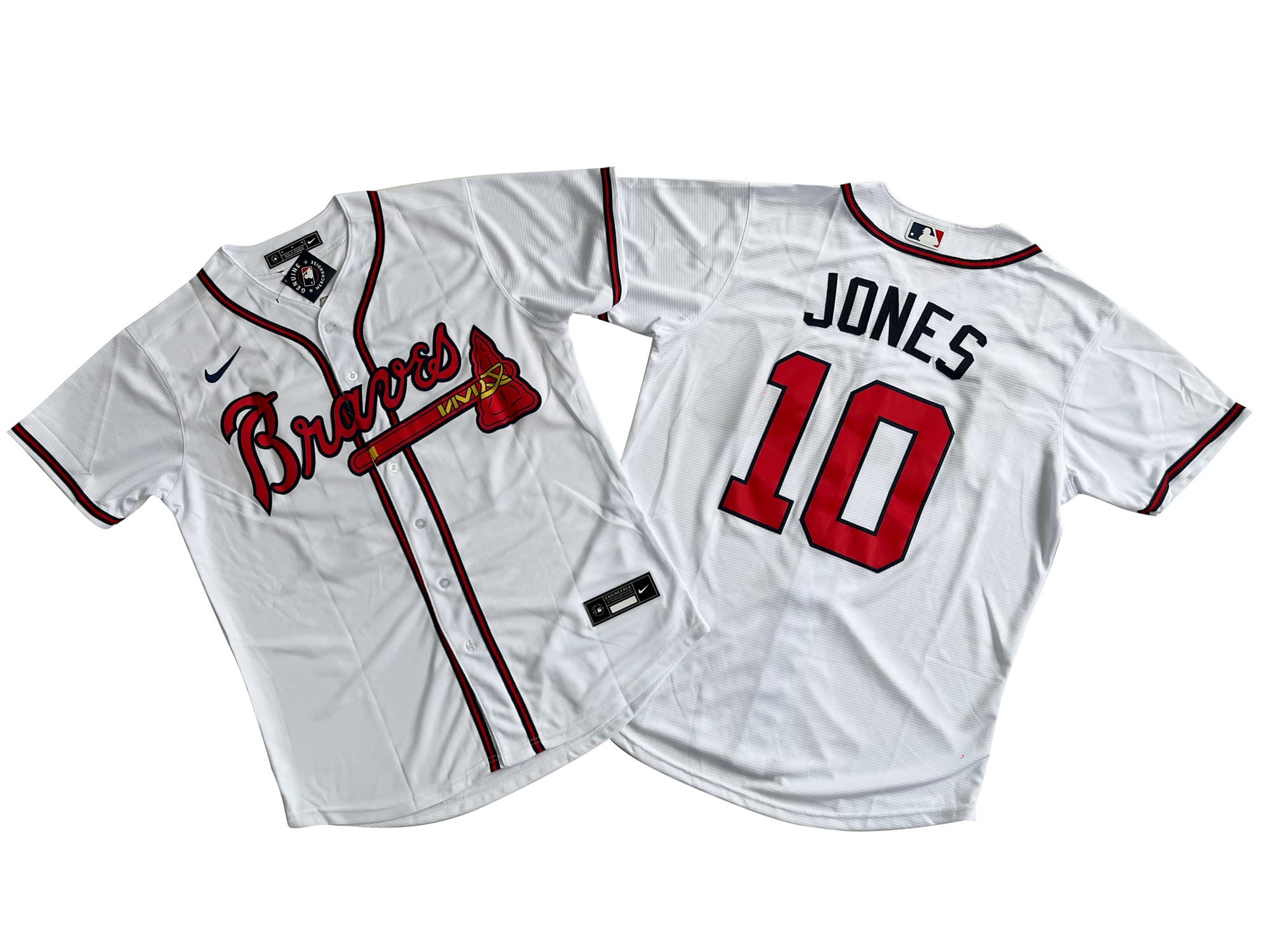 Men's Atlanta Braves 10# Chipper Jones Nike White Home Replica Player Name Jersey.