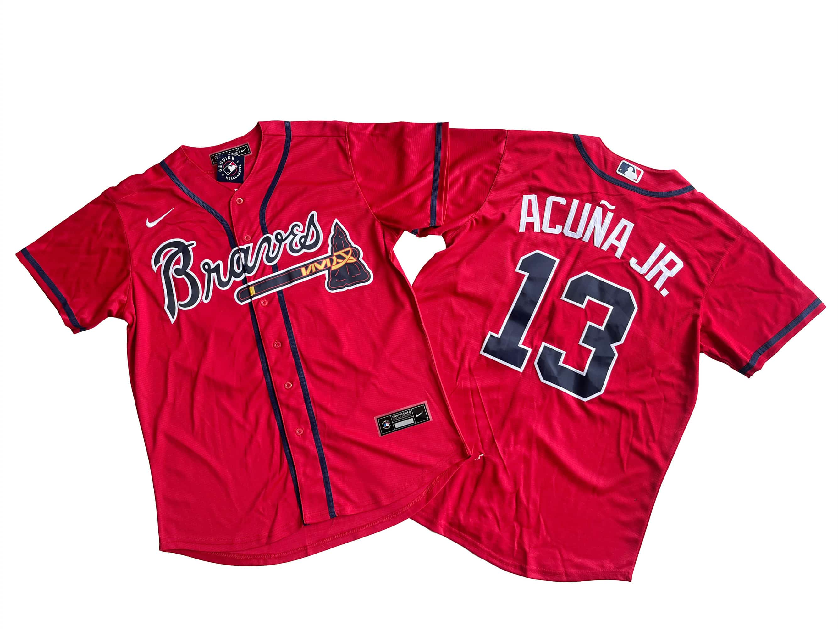 Men's Atlanta Braves 13# Ronald Acuna Jr. Nike Red Home Replica Player Name Jersey.