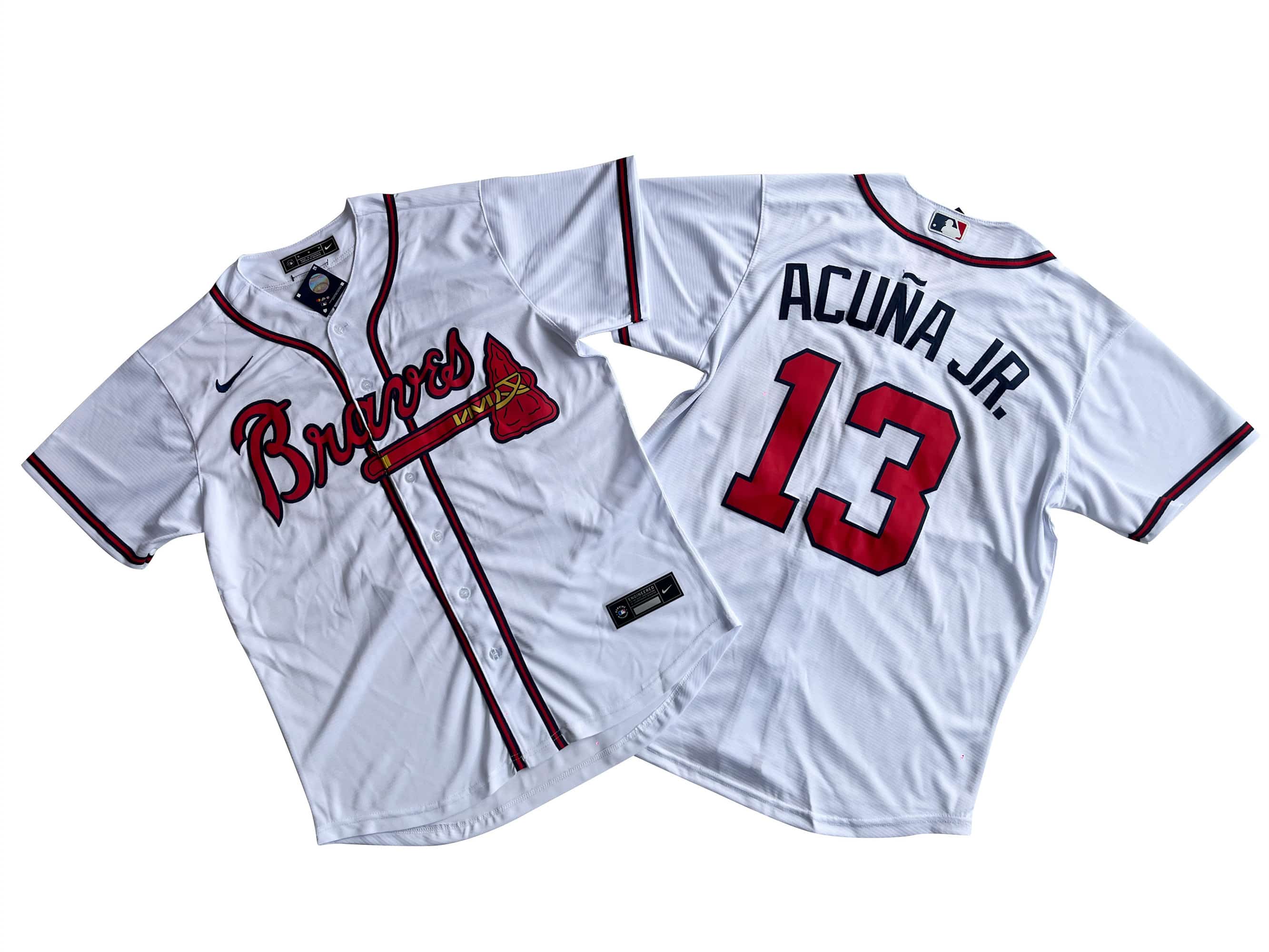 Men's Atlanta Braves 13# Ronald Acuna Jr. Nike White Home Replica Player Name Jersey.