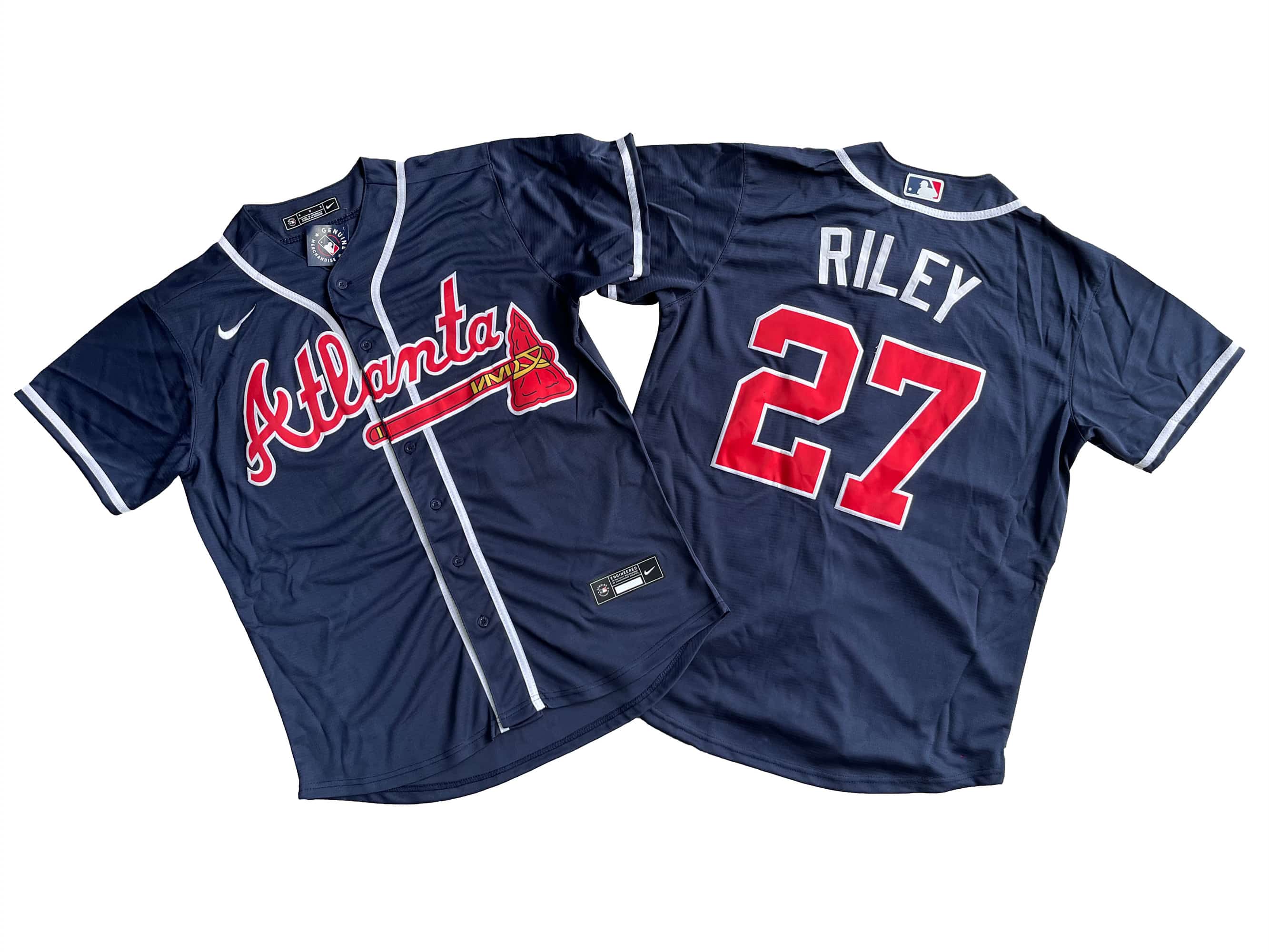 Men's Atlanta Braves 27# Austin Riley Nike Navy Alternate Replica Player Name Jersey