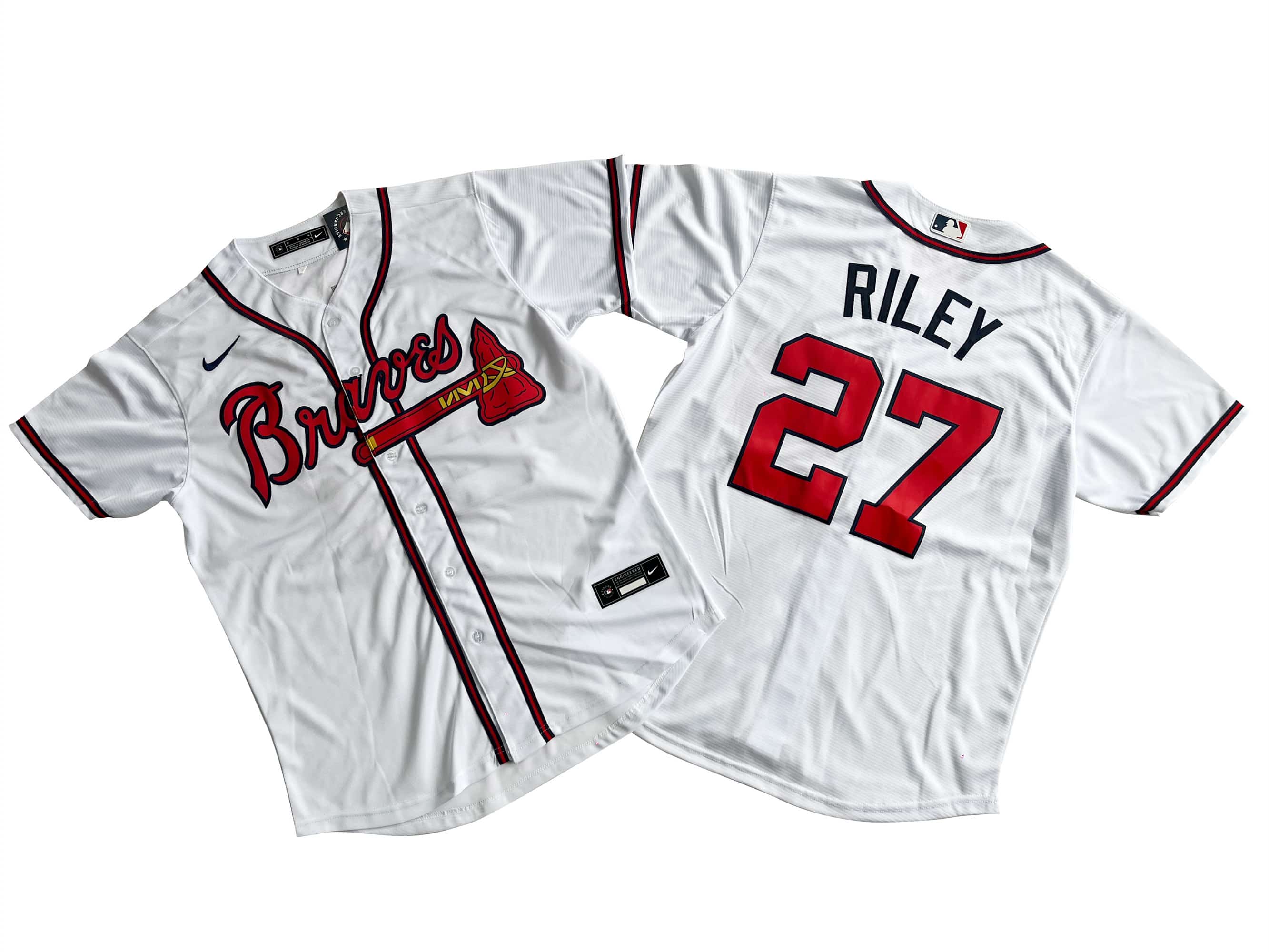 Men's Atlanta Braves 27# Austin Riley Nike White Home Replica Player Name Jersey.