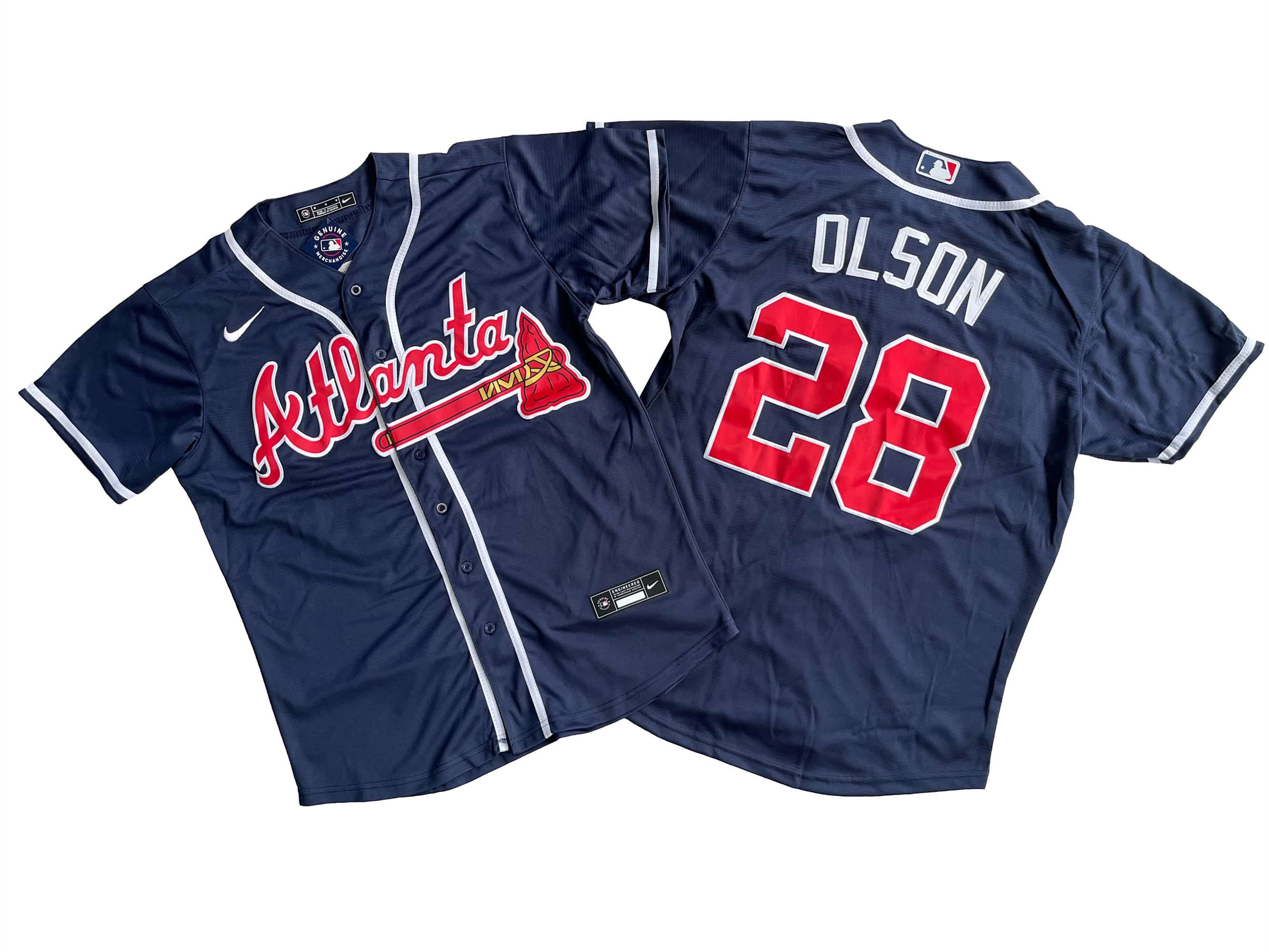Men's Atlanta Braves 28# Matt Olson Nike Navy Alternate Replica Player Name Jersey
