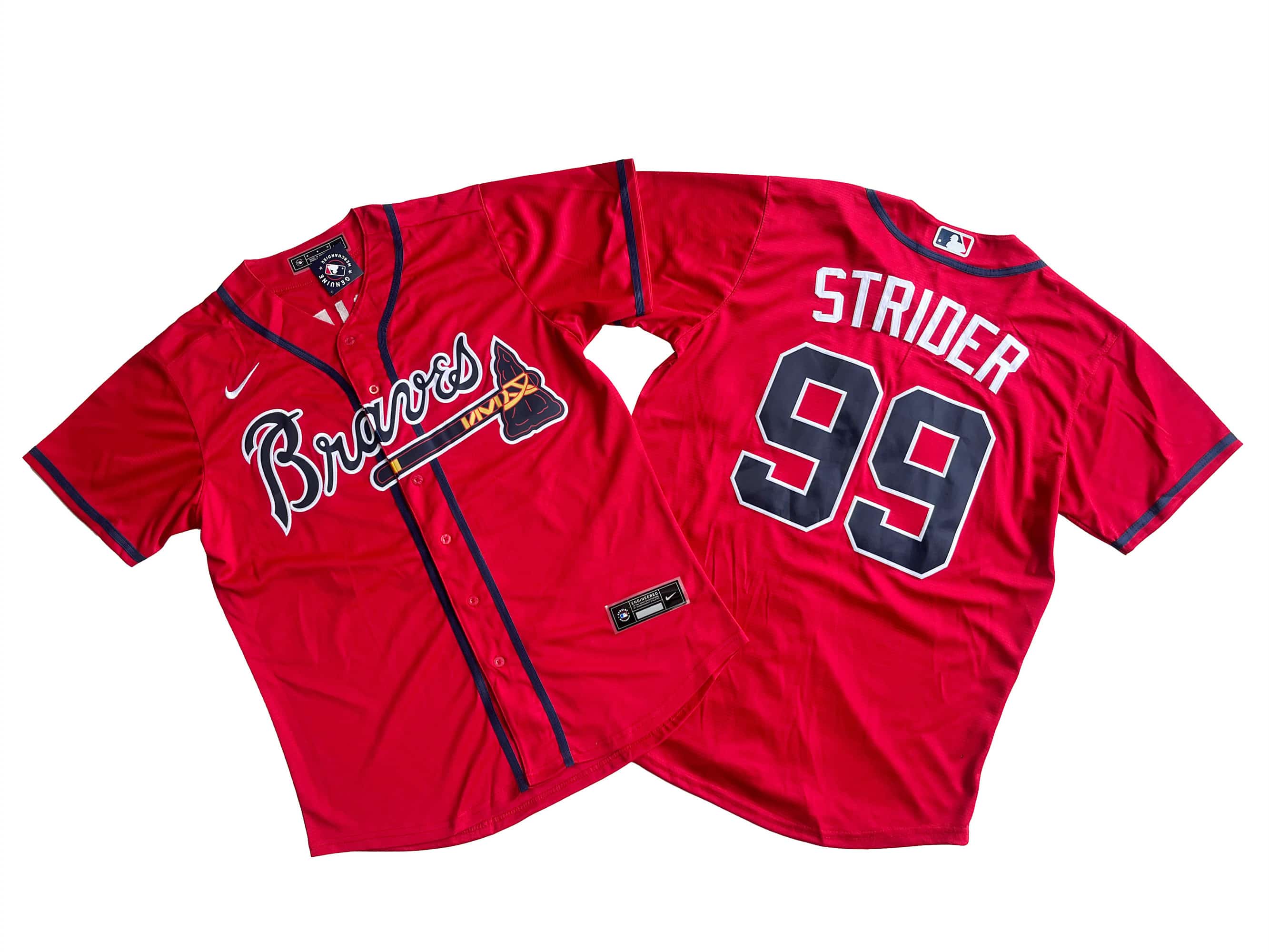 Men's Atlanta Braves 99# Spencer Strider Nike Red Home Replica Player Name Jersey.