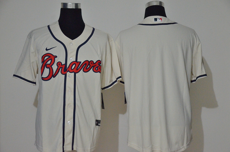 Men's Atlanta Braves Blank Cream Stitched MLB Cool Base Nike Jersey的副本