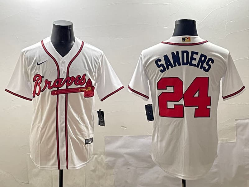 Men's Atlanta Braves Deion Sanders  24 Nike White Limited Player Jersey