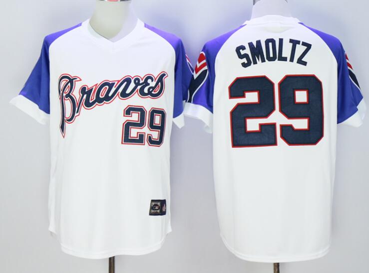 Men's Atlanta Braves Retired Player #29 John Smoltz White 1973 Majestic Cooperstown Collection