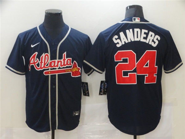 Men's Atlanta Braves Throwback Player #24 Deion Sanders Nike Alternate Navy Blue Cool Base Jerseys