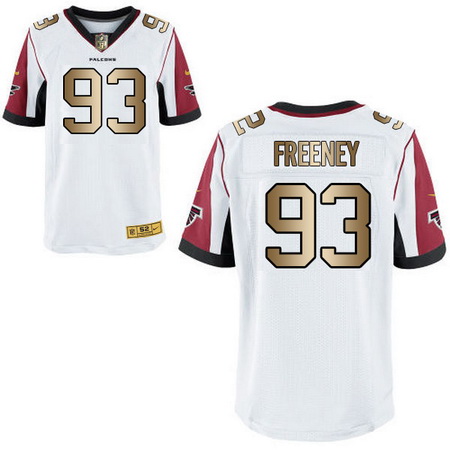 Men's Atlanta Falcons #93 Dwight Freeney White With Gold Stitched NFL Nike Elite Jersey