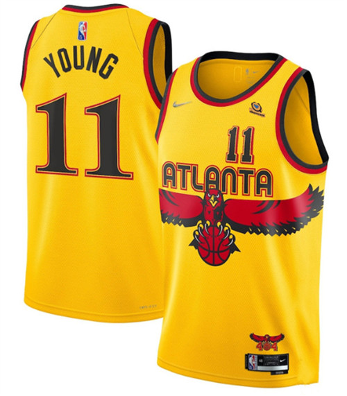 Men's Atlanta Hawks #11 Trae Young 2021-22 Yellow 75th Anniversary City Edition Stitched Jersey