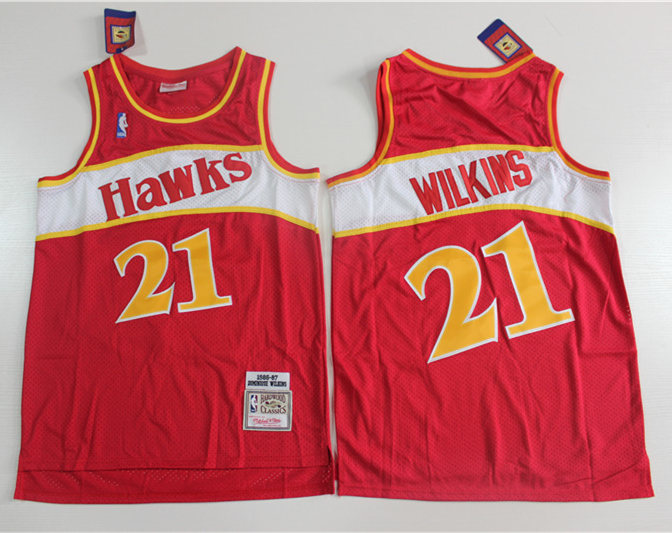 Men's Atlanta Hawks #21 Dominique Wilkins Mitchell & Ness 1986-87 Red Hardwood Classics Jersey