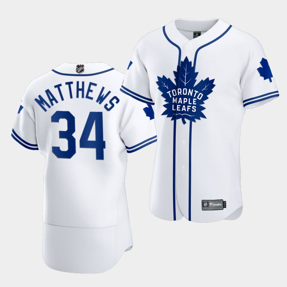 Men's Auston Matthews Toronto Maple Leafs 2020 NHL X MLB Crossover Edition White Baseball
