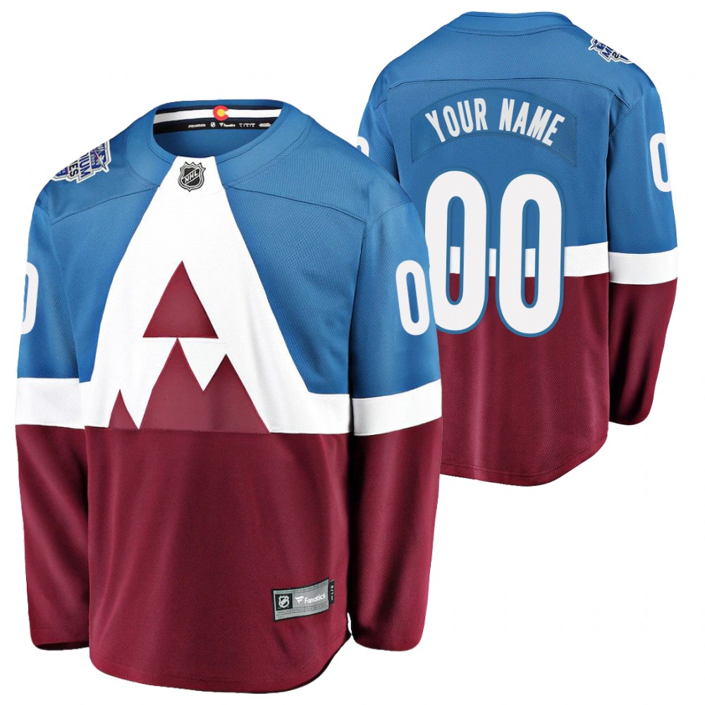 Men's Avalanche #00 Custom Blue Burgundy 2020 Stadium Series Breakaway Player Fanatics Jersey