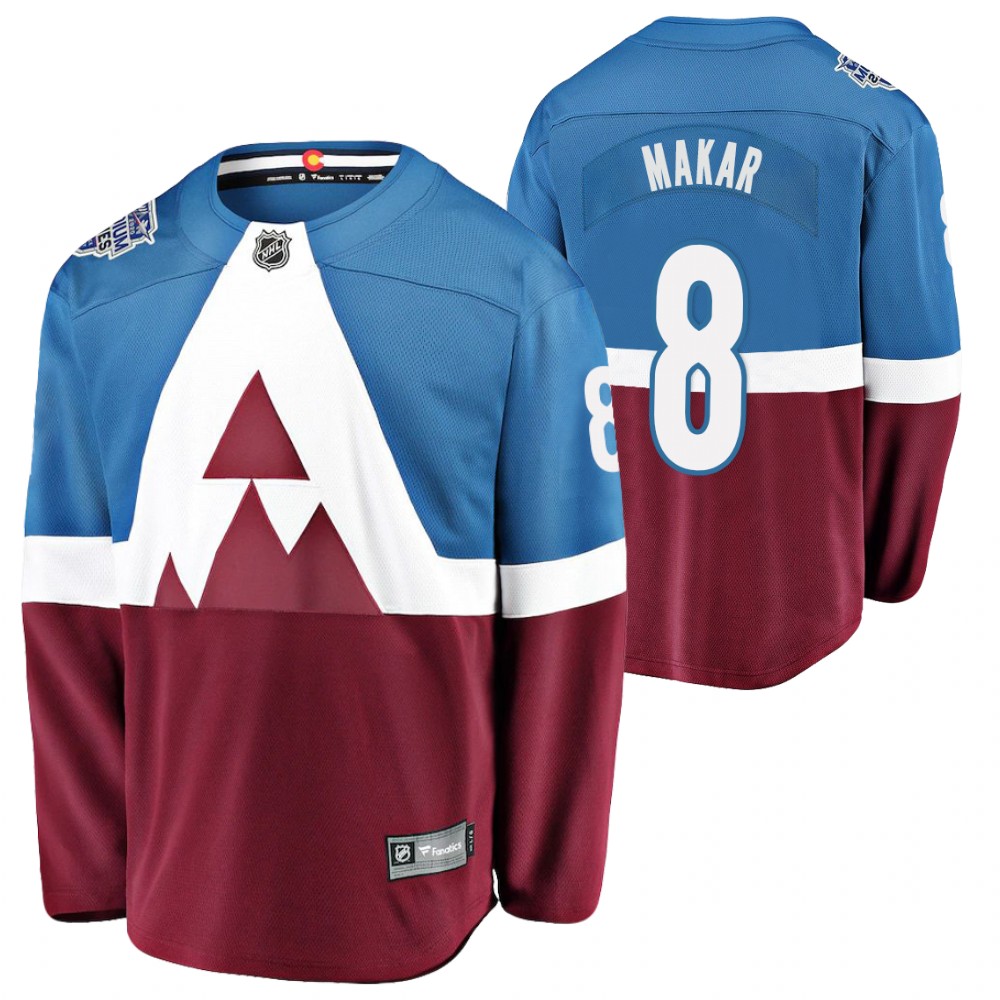 Men's Avalanche #8 Cale Makar Blue Burgundy 2020 Stadium Series Breakaway Player Fanatics Jersey