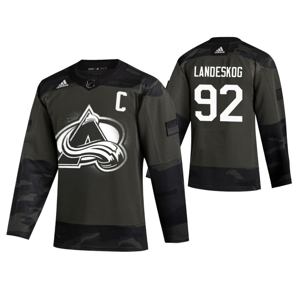 Men's Avalanche #92 Gabriel Landeskog Authentic 2019 Veterans Day Jersey Camo