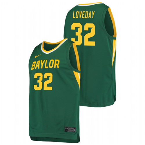 Men's BAYLOR BEARS Zach Loveday Basketball 2021 Replica Jersey Green