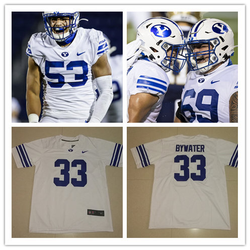 Men's BYU Cougars Custom Nike White Royal Ncaa College Football Jersey