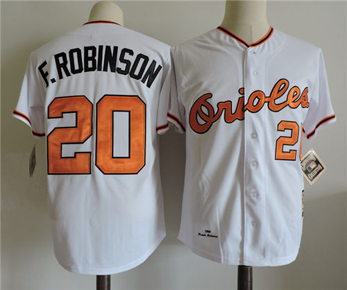 Men's Baltimore Orioles #20 FRANK ROBINSON 1971 White Majestic Cooperstown Throwback Jerseys