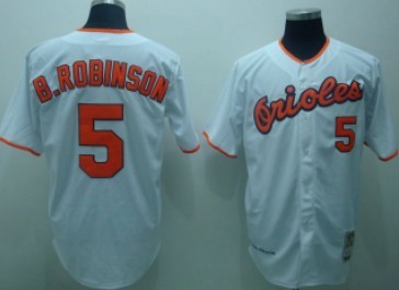 Men's Baltimore Orioles #5 Brooks Robinson White Throwback Jerseys