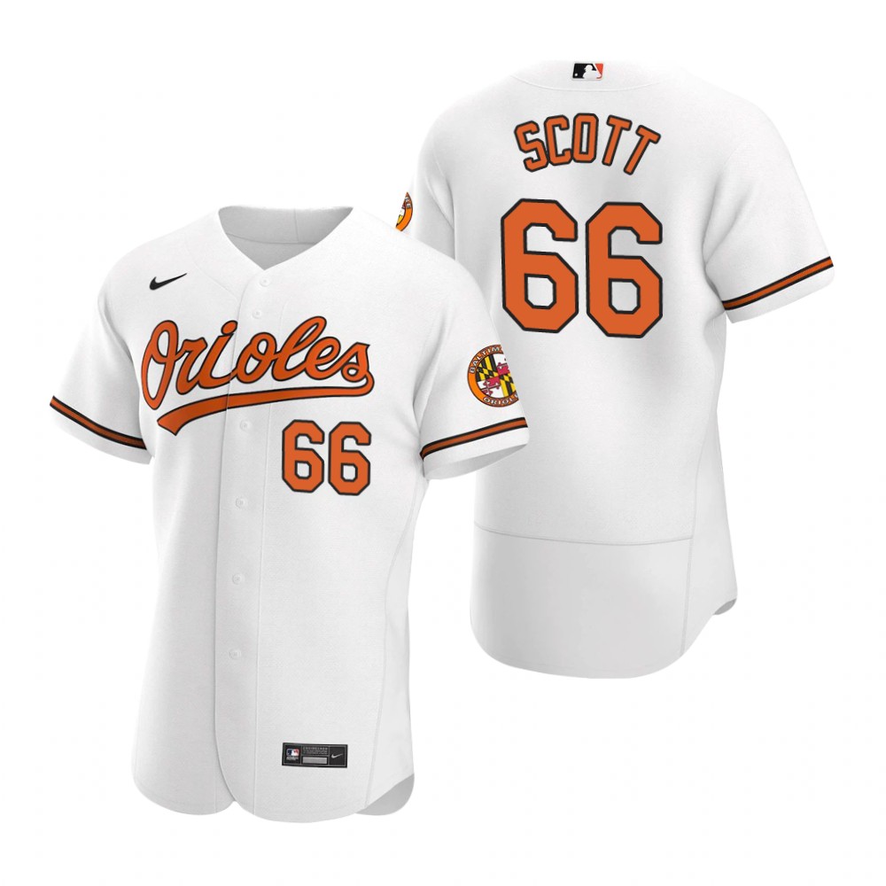 Men's Baltimore Orioles #66 Tanner Scott Nike Home White Flexbase Jersey