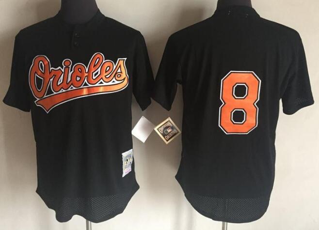 Men's Baltimore Orioles #8 Cal Ripken Black MLB Cooperstown Mesh Batting Practice Jerseys By Mitchell & Ness