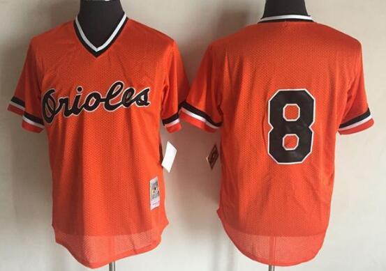 Men's Baltimore Orioles #8 Cal Ripken Cooperstown Throwback Orange Jerseys -No Name