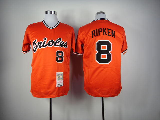Men's Baltimore Orioles #8 Cal Ripken Cooperstown Throwback Orange Jerseys
