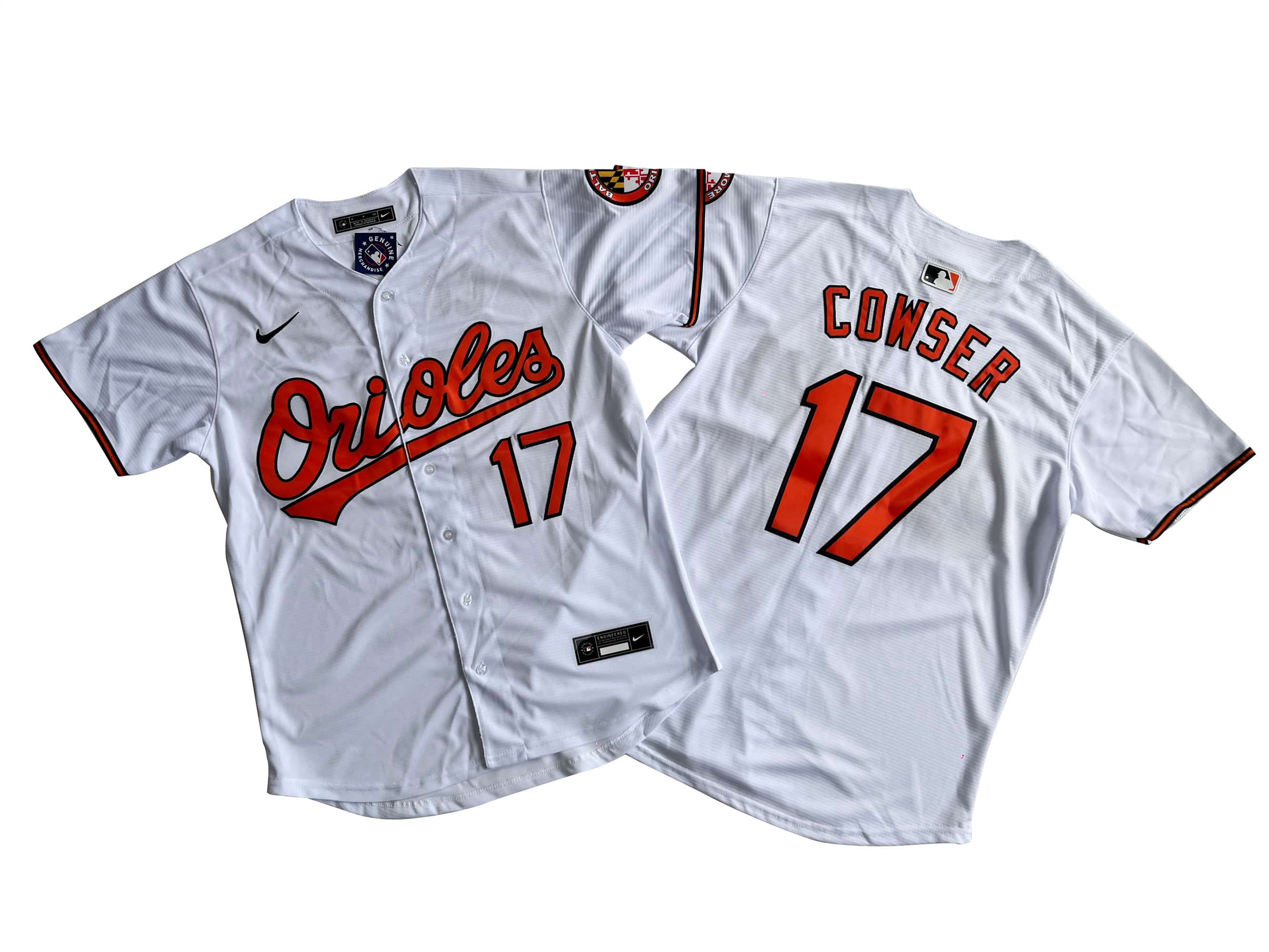 Men's Baltimore Orioles Colton Cowser Nike White Home Limited Player Jersey.