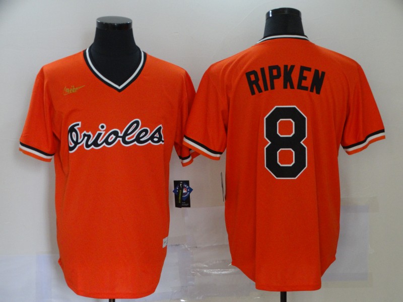 Men's Baltimore Orioles Retired Player #8 Cal Ripken Jr. Orange Pullover Nike Cooperstown Collection