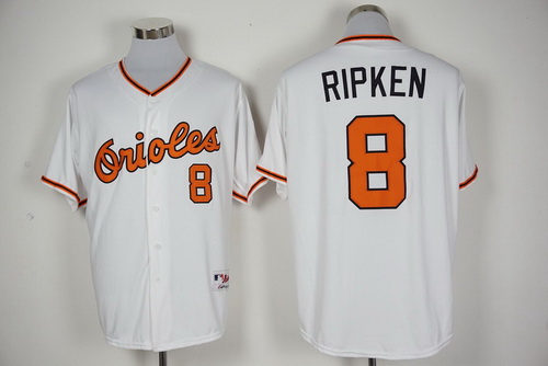Men's Baltimore Orioles Retired Player #8 Cal Ripken Majestic White 1976 Turn Back The Clock Jerseys