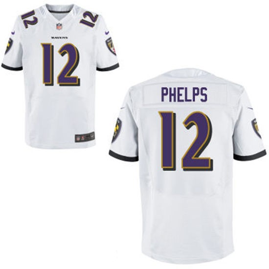 Men's Baltimore Ravens #12 Michael Phelps White Nike Elite Commemorate Jersey