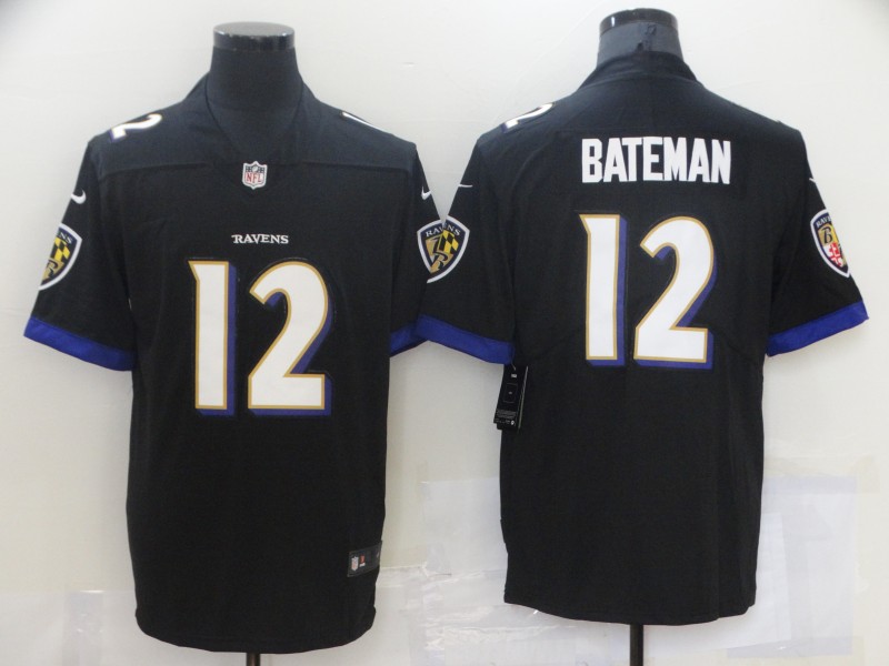 Men's Baltimore Ravens #12 Rashod Bateman 2021 Vapor Untouchable Black Stitched Jersey