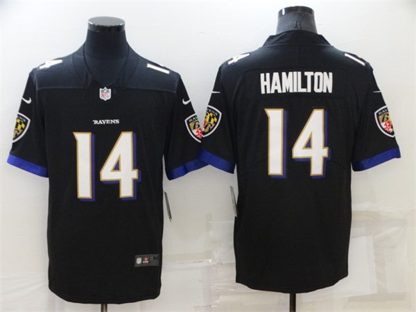 Men's Baltimore Ravens #14 Kyle Hamilton Nike Black Alternate Vapor Limited Player Stitched Jersey