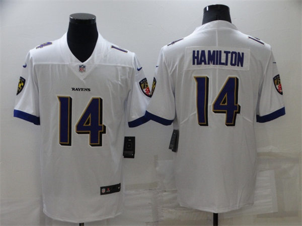 Men's Baltimore Ravens #14 Kyle Hamilton Nike White Vapor Limited Player Jersey