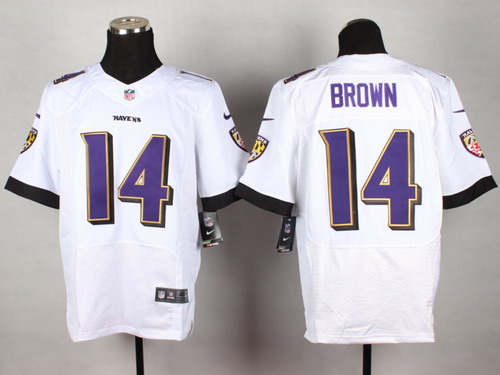 Men's Baltimore Ravens #14 Marlon Brown 2013 White Nik Elite Jersey