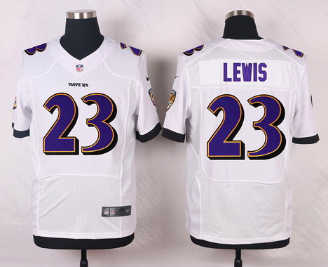 Men's Baltimore Ravens #23 Kendrick Lewis White Road NFL Nike Elite Jersey