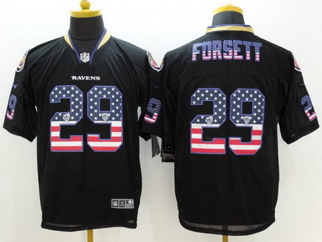 Men's Baltimore Ravens #29 Justin Forsett Black USA Flag Fashion NFL Nike Elite Jersey