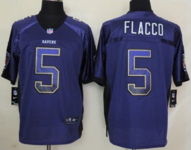 Men's Baltimore Ravens #5 Joe Flacco 2013 Nik Drift Fashion Purple Elite Jersey