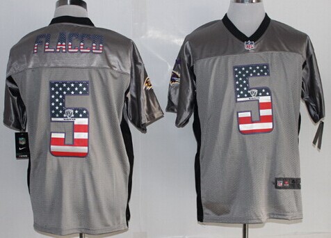 Men's Baltimore Ravens #5 Joe Flacco 2014 USA Flag Fashion Gray Nik Elite Jerseys