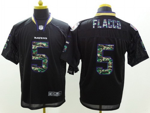 Men's Baltimore Ravens #5 Joe Flacco Black With Camo Nik Elite Stitched Jersey