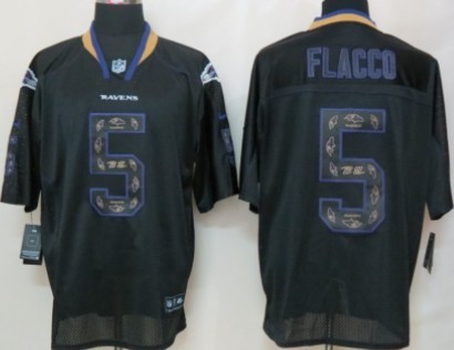 Men's Baltimore Ravens #5 Joe Flacco Nik Lights Out Black Ornamented Elite Stitched Jersey