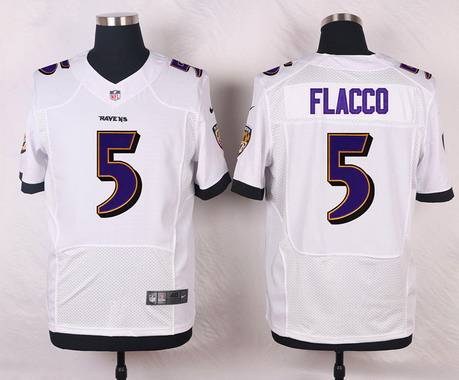Men's Baltimore Ravens #5 Joe Flacco White Nik Elite Stitched Jersey