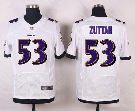 Men's Baltimore Ravens #53 Jeremy Zuttah White Road NFL Nike Elite Stitched Jersey