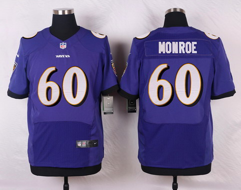 Men's Baltimore Ravens #60 Eugene Monroe Purple Team Color NFL Nike Elite Stitched Jersey
