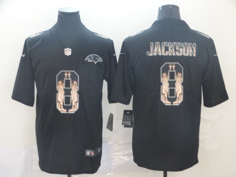 Men's Baltimore Ravens #8 Lamar Jackson Black Nike Statue Of Liberty Legend Jersey