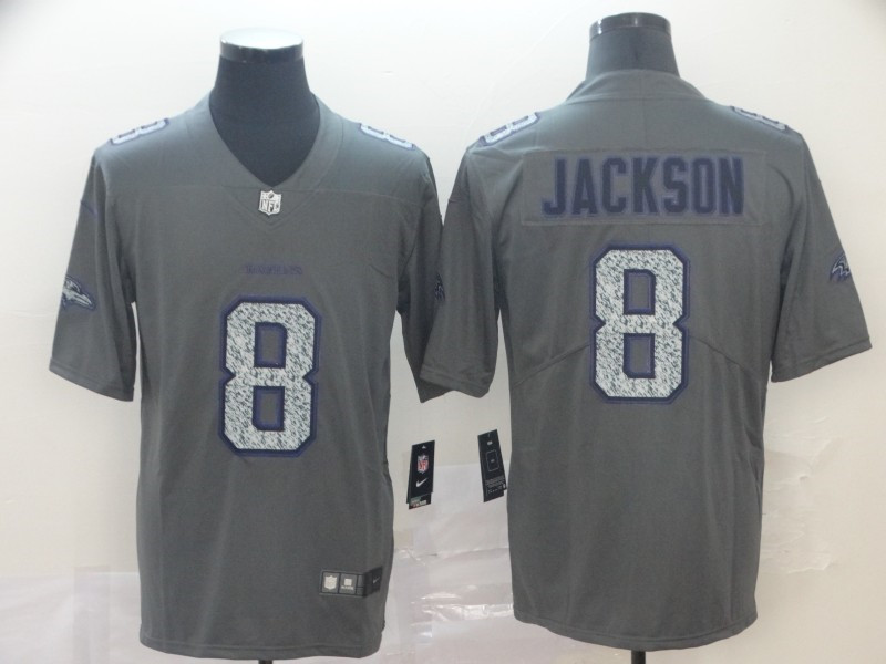 Men's Baltimore Ravens #8 Lamar Jackson NFL Pro Line Gray Static Fashion Stitched Jersey