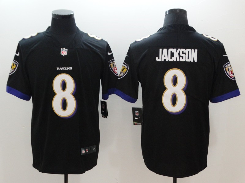 Men's Baltimore Ravens #8 Lamar Jackson Nike Black Vapor Limited Player Stitched Jersey