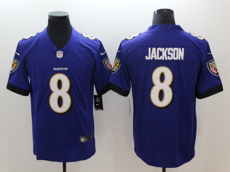 Men's Baltimore Ravens #8 Lamar Jackson Nike Purple Vapor Limited Player Football Stitched Jersey