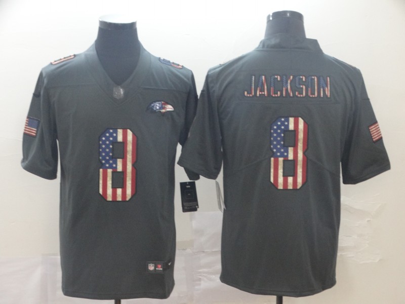 Men's Baltimore Ravens #8 Lamar Jackson Nike USA Flag Retro Football Stitched Jersey